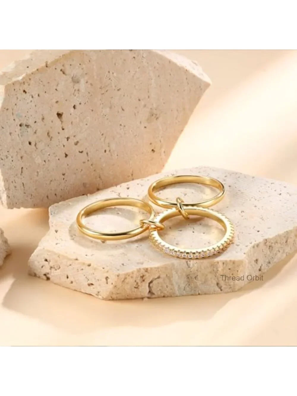 18K Gold Plated Stackable Rings Set with Cubic Zirconia Interlocked Bands